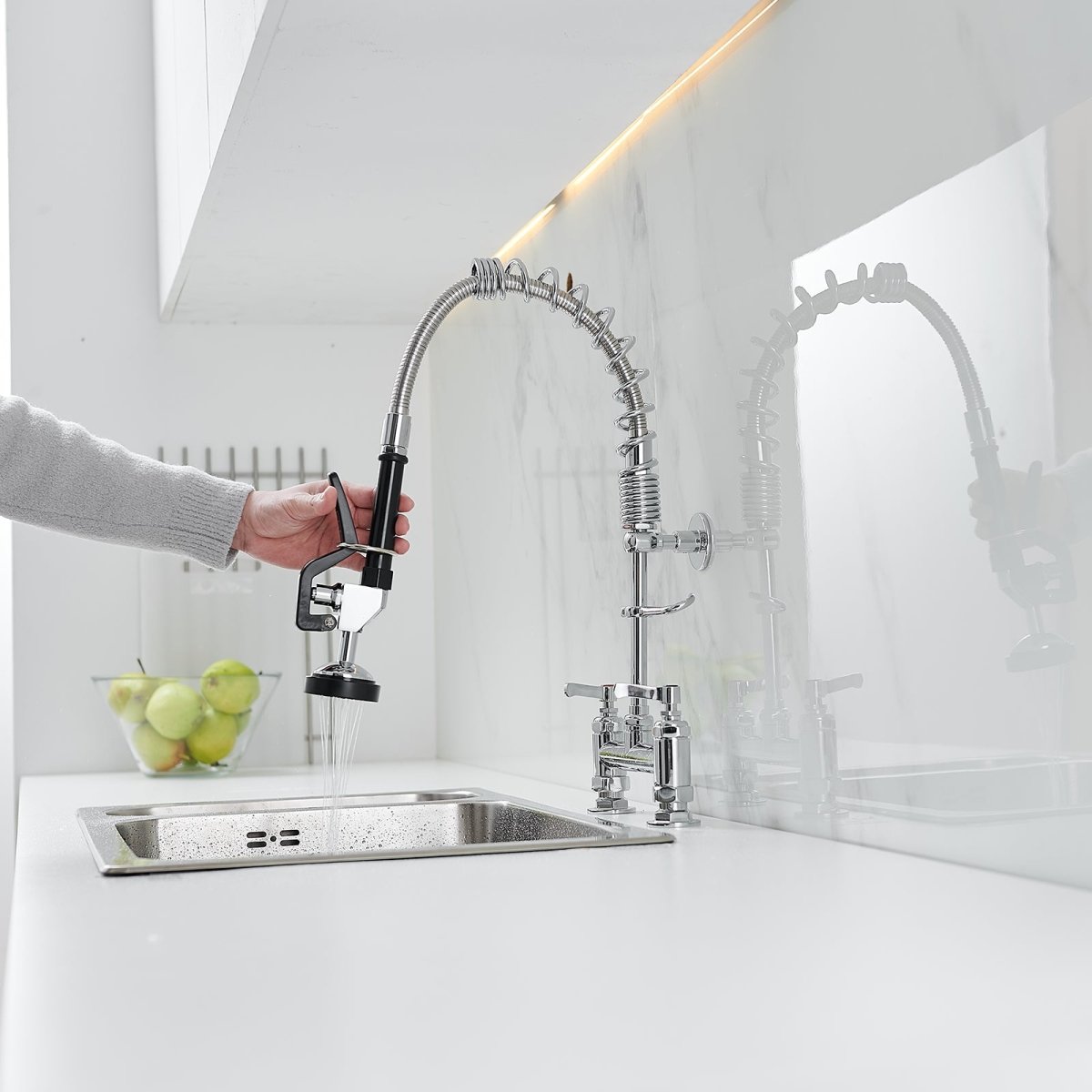 Pull Down 2-Handle Wall Mount Kitchen Faucet Chrome - buyfaucet.com