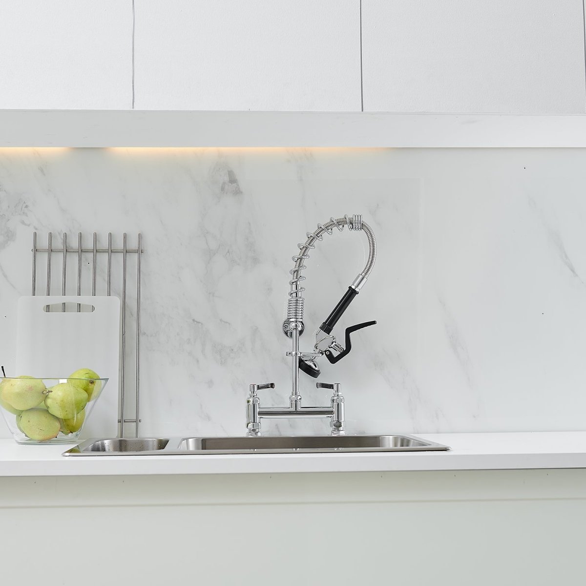 Pull Down 2-Handle Wall Mount Kitchen Faucet Chrome - buyfaucet.com
