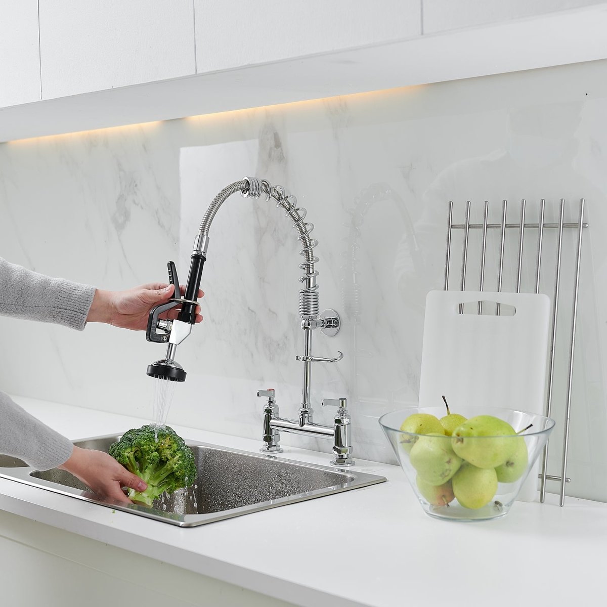 Pull Down 2-Handle Wall Mount Kitchen Faucet Chrome - buyfaucet.com