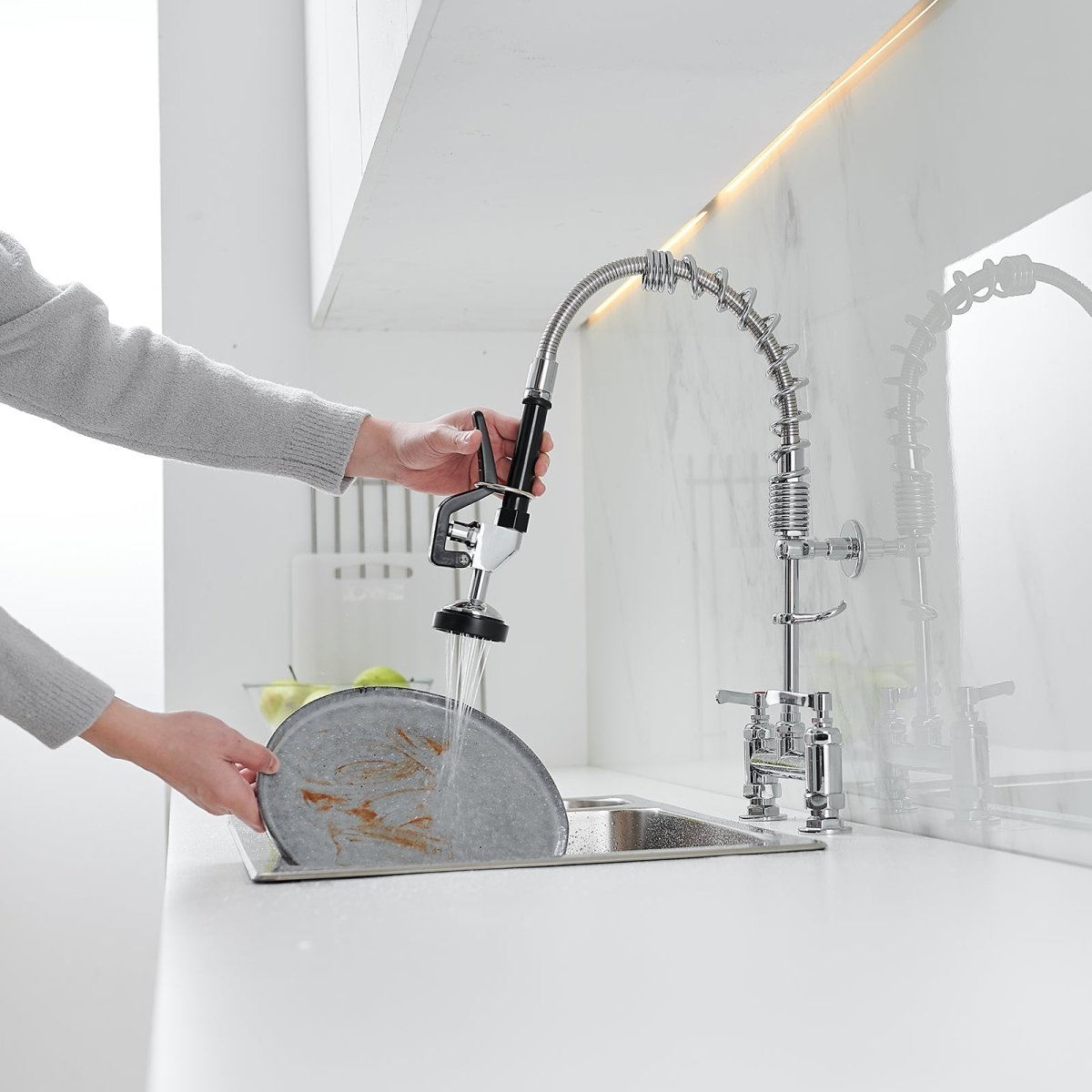 Pull Down 2-Handle Wall Mount Kitchen Faucet Chrome - buyfaucet.com