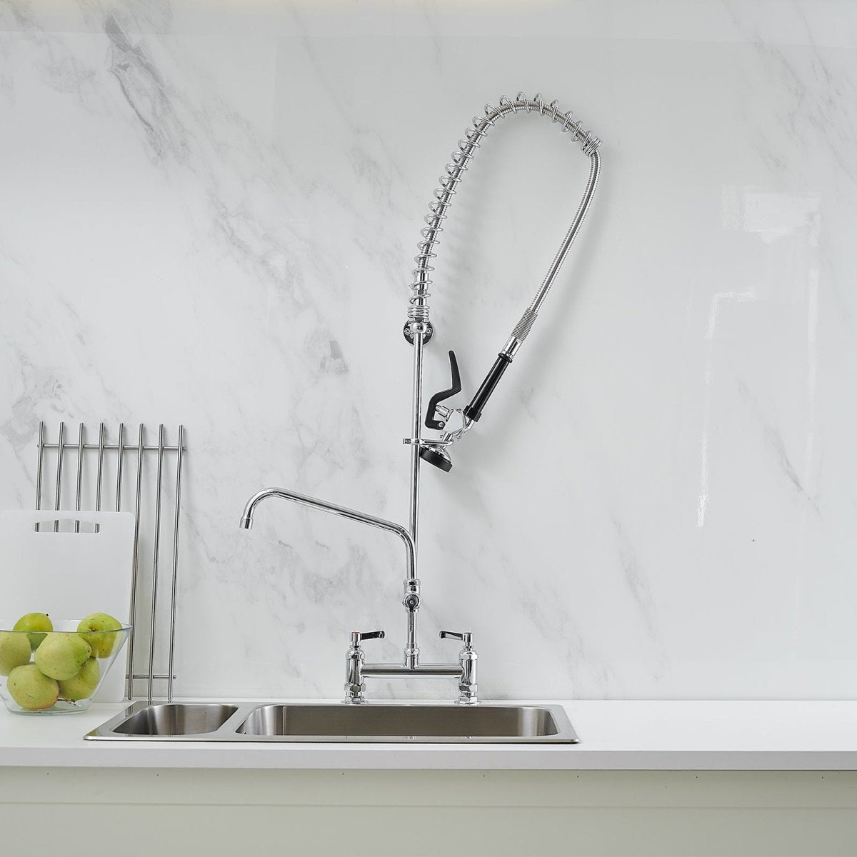 Pull Down 2-Handle Wall Mount Kitchen Faucet Polished Chrome - buyfaucet.com