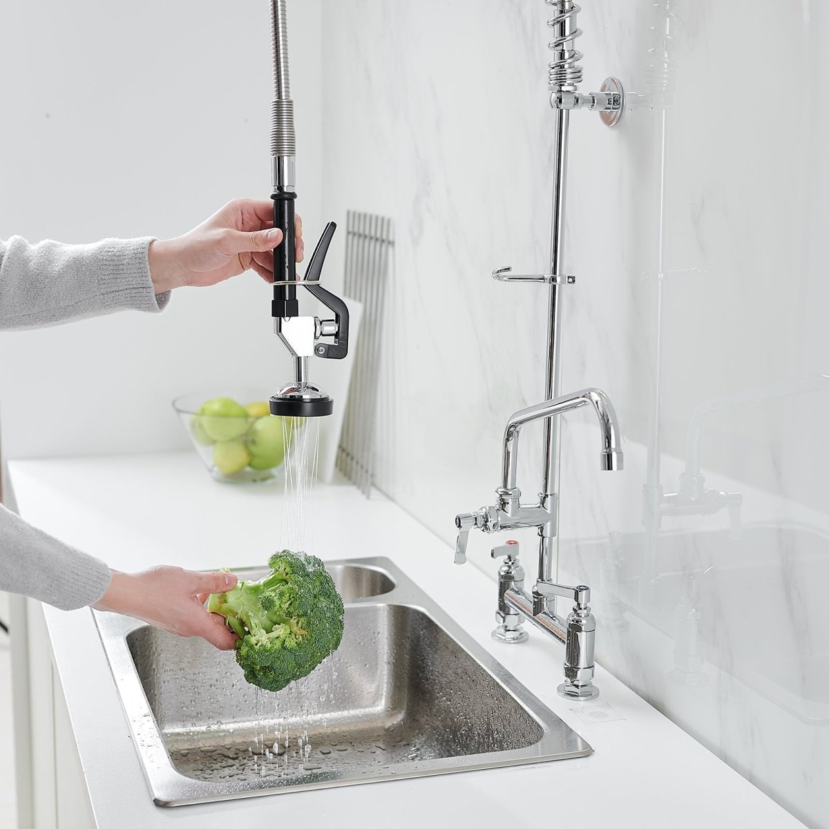 Pull Down 2-Handle Wall Mount Kitchen Faucet Polished Chrome - buyfaucet.com