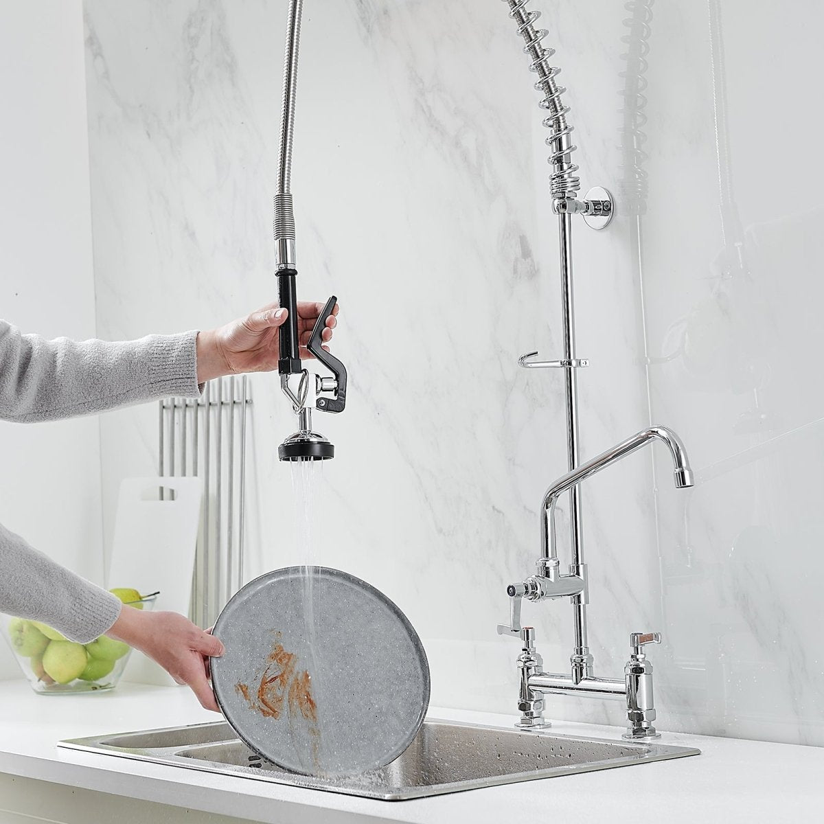 Pull Down 2-Handle Wall Mount Kitchen Faucet Polished Chrome - buyfaucet.com