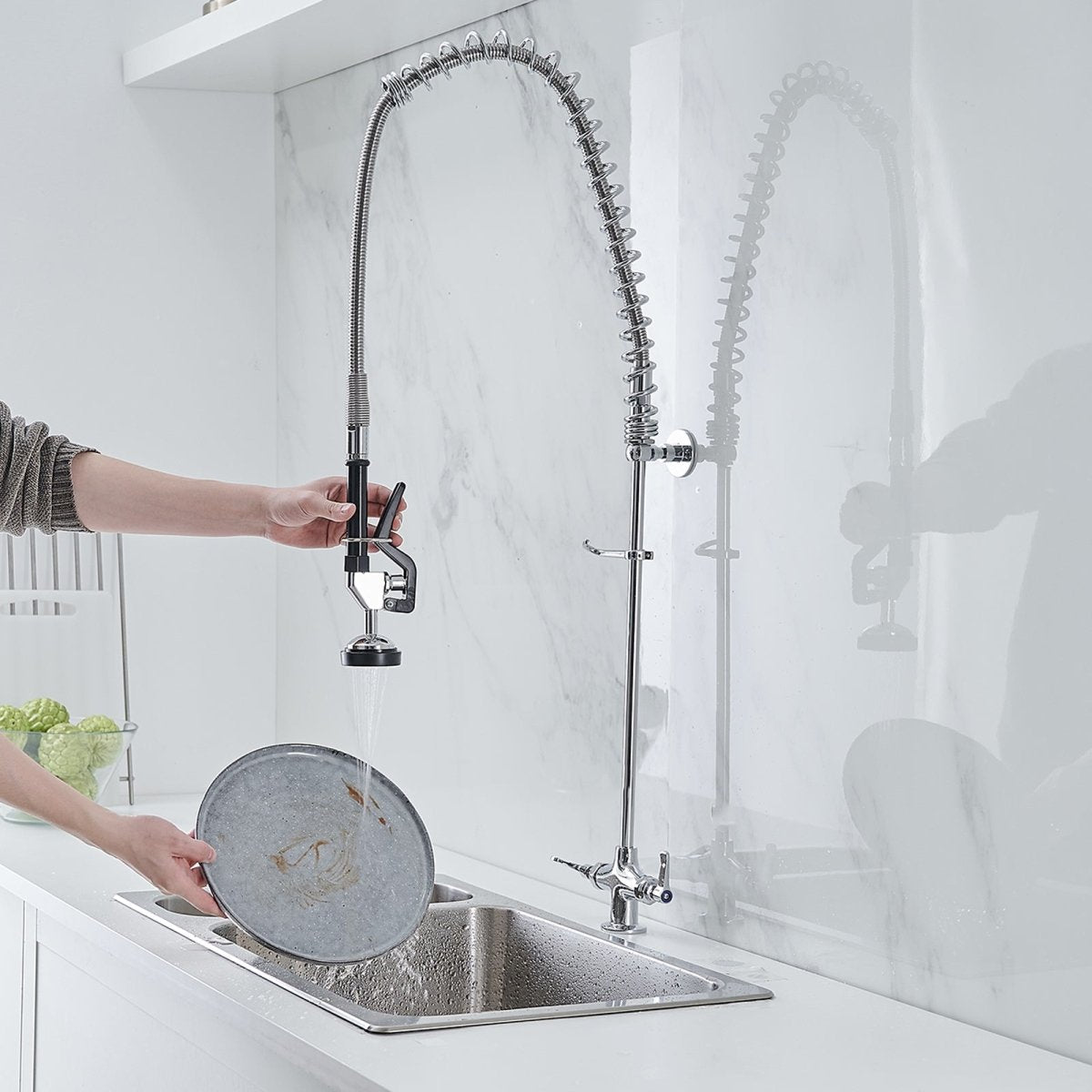 Pull Down 2-Handle Wall Mount Utility Kitchen Faucet Chrome - buyfaucet.com