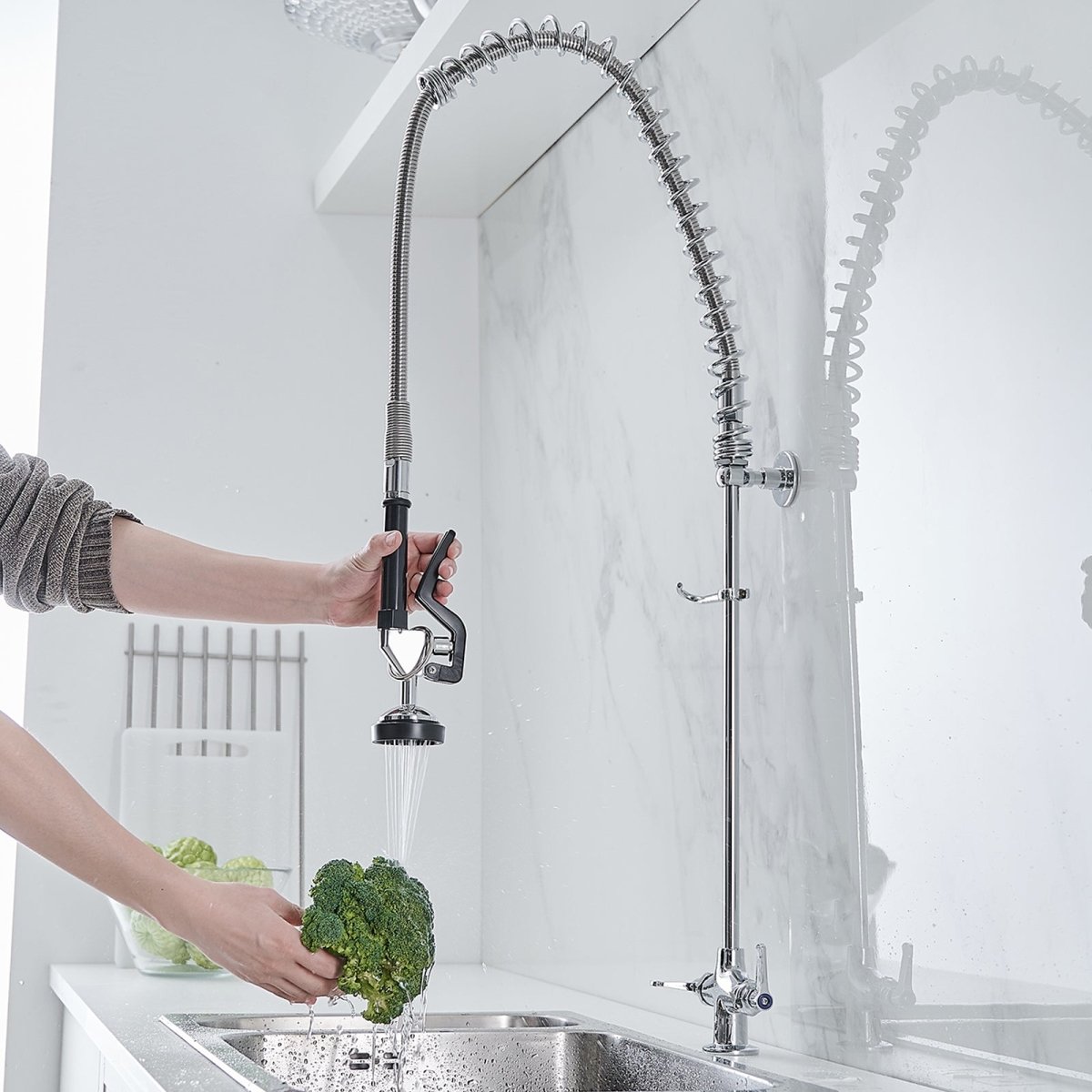 Pull Down 2-Handle Wall Mount Utility Kitchen Faucet Chrome - buyfaucet.com