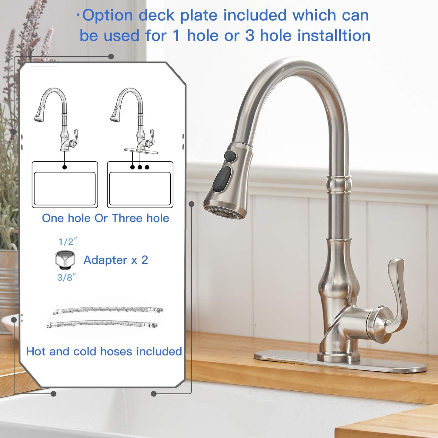 Pull-Down 3 Sprayers Kitchen Faucet Brushed Nickel - buyfaucet.com