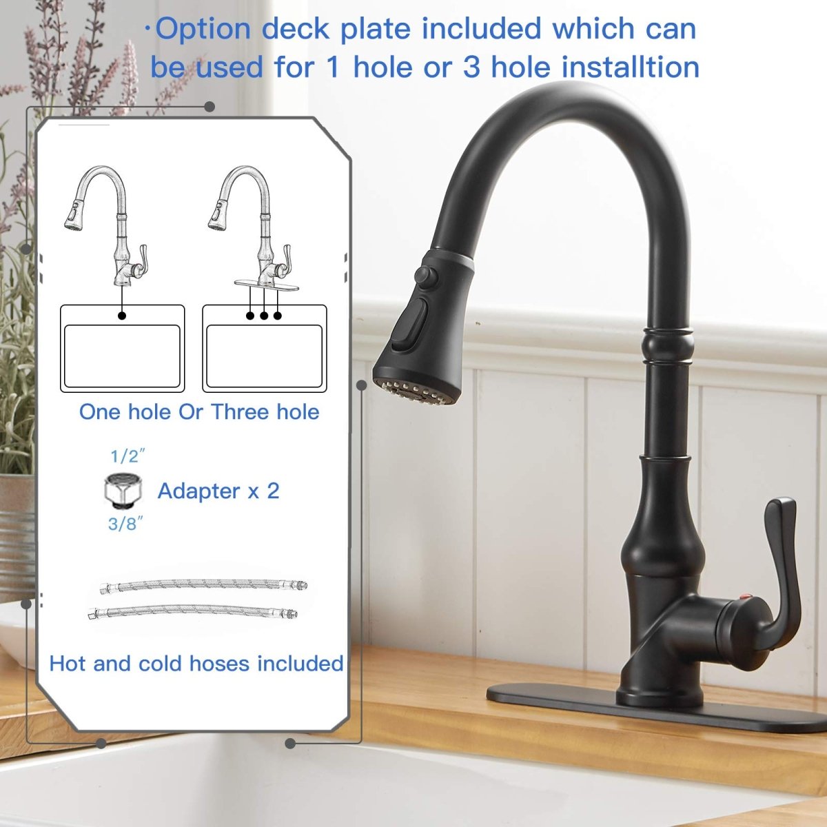 Pull-Down 3 Sprayers Kitchen Faucet Matte Black-1 - buyfaucet.com