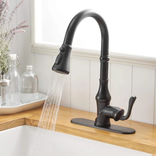 Pull-Down 3 Sprayers Kitchen Faucet Matte Black-1 - buyfaucet.com