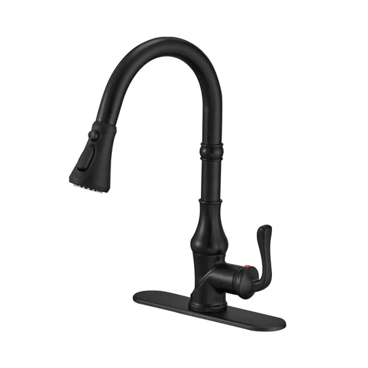 Pull-Down 3 Sprayers Kitchen Faucet Matte Black-1 - buyfaucet.com