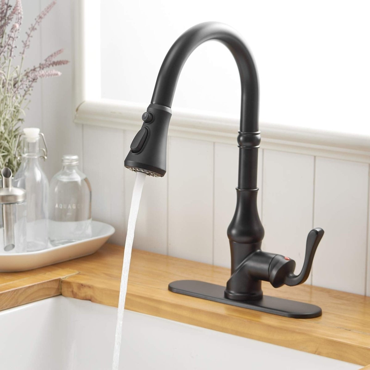 Pull-Down 3 Sprayers Kitchen Faucet Matte Black-1 - buyfaucet.com