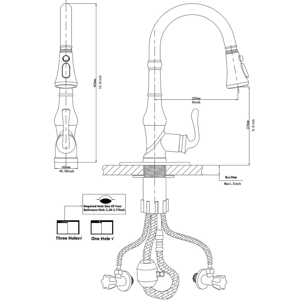 Pull-Down 3 Sprayers Kitchen Faucet Oil Rubbed Bronze-1 - buyfaucet.com