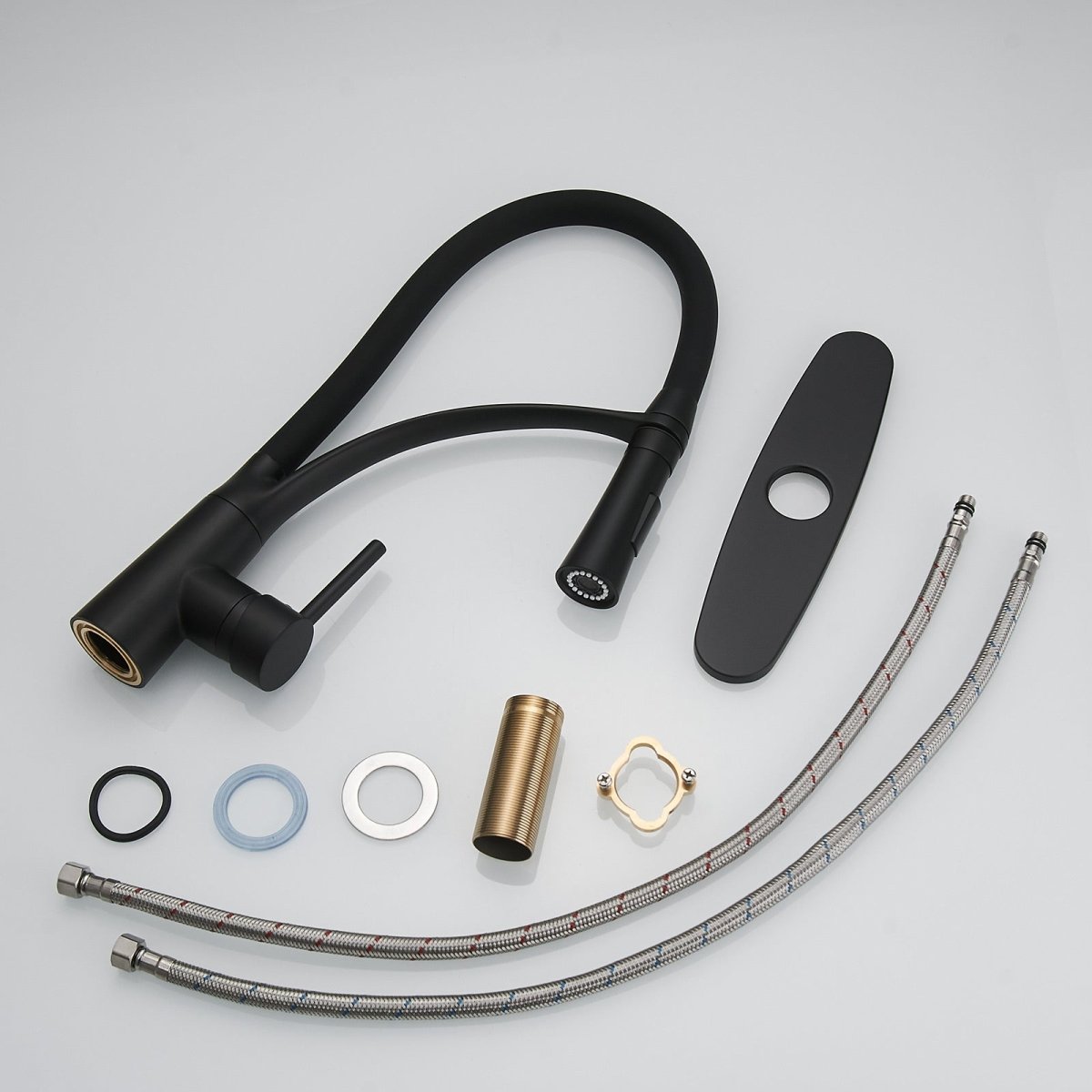 Pull Down Kitchen Sink Faucet with Deck Plate Matte Black - buyfaucet.com