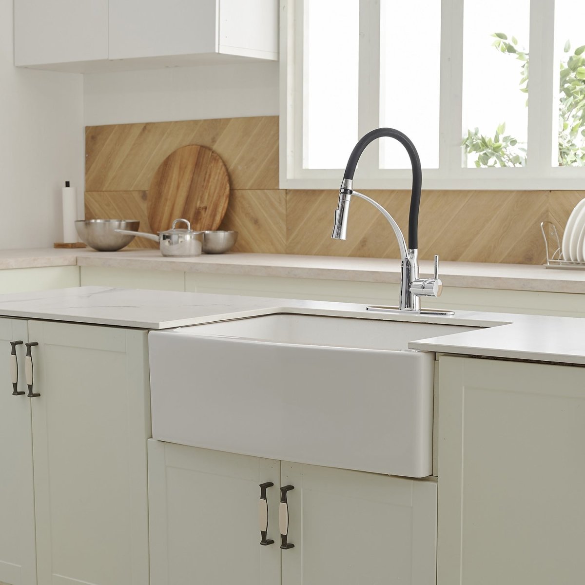 Pull Down Kitchen Sink Faucet with Deck Plate Polished Chrome - buyfaucet.com