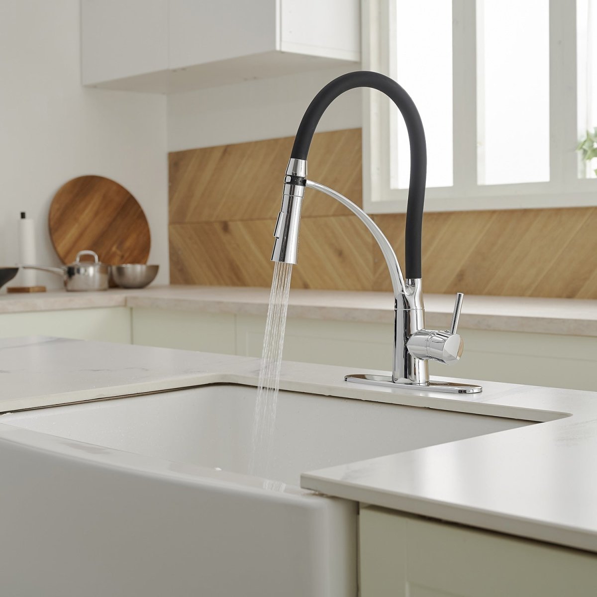 Pull Down Kitchen Sink Faucet with Deck Plate Polished Chrome - buyfaucet.com