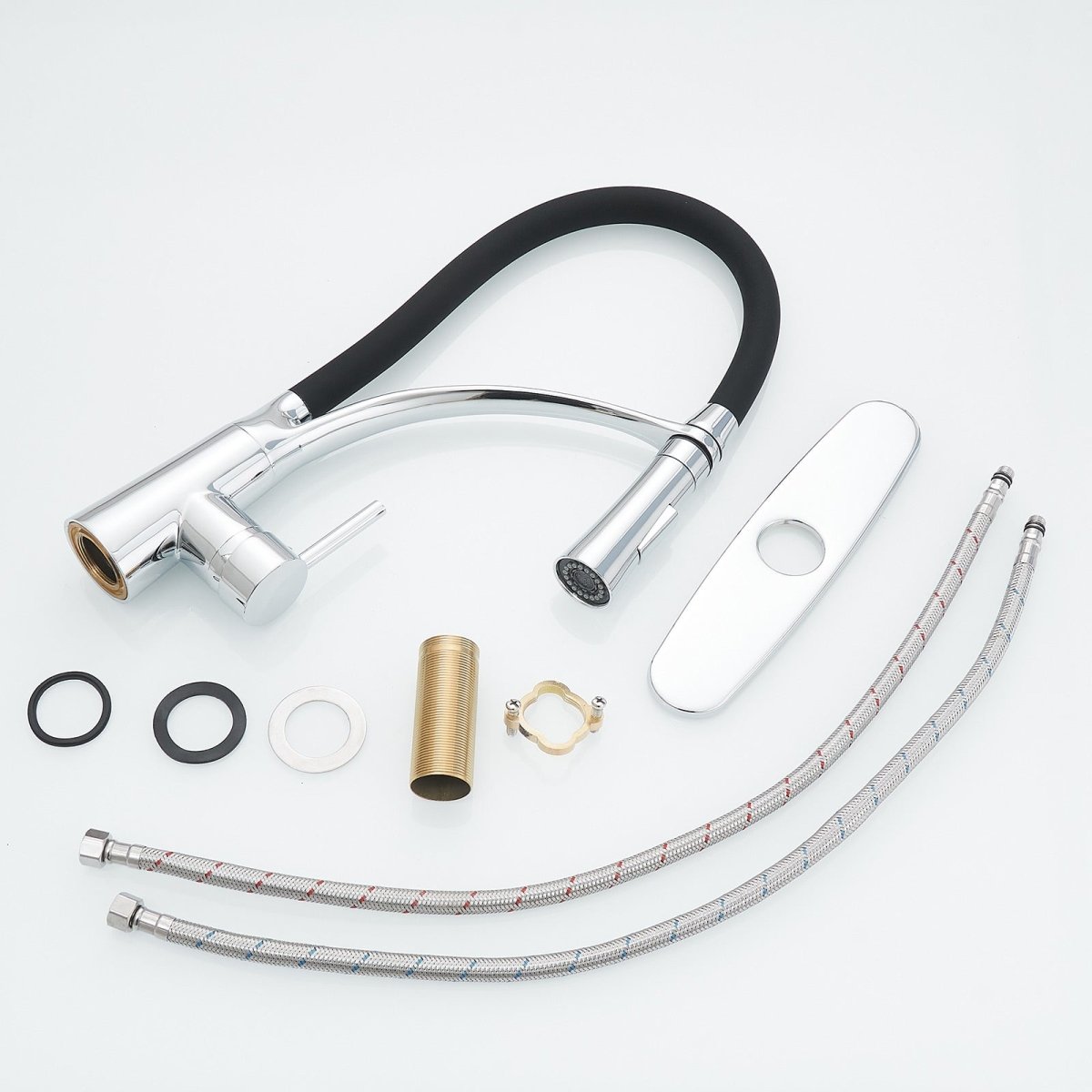 Pull Down Kitchen Sink Faucet with Deck Plate Polished Chrome - buyfaucet.com