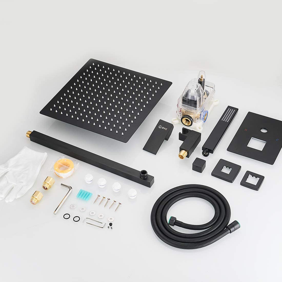 Rainfall 2-Handle 2-Spray 12 Inch Square Shower Faucet Black - buyfaucet.com