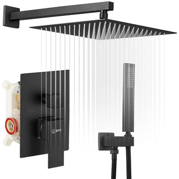 Rainfall 2-Handle 2-Spray 12 Inch Square Shower Faucet Black - buyfaucet.com