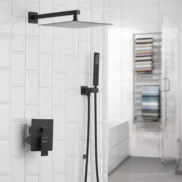 Rainfall 2-Handle 2-Spray 12 Inch Square Shower Faucet Black - buyfaucet.com