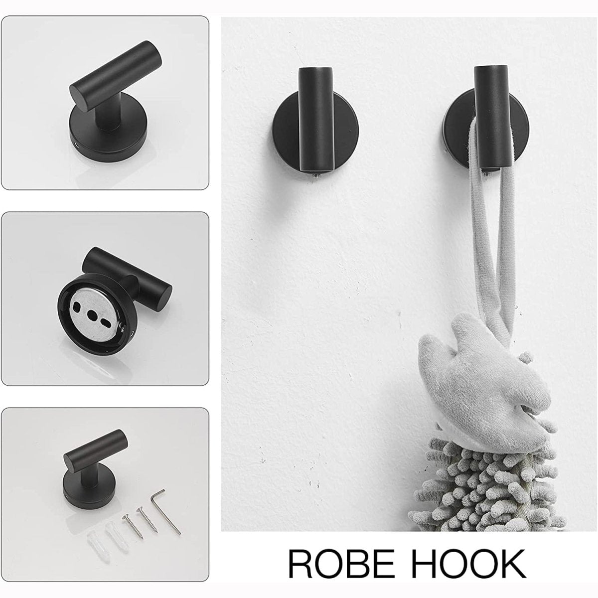 Round 2 Bathroom Towel Hook Stainless Steel Matte Black - buyfaucet.com