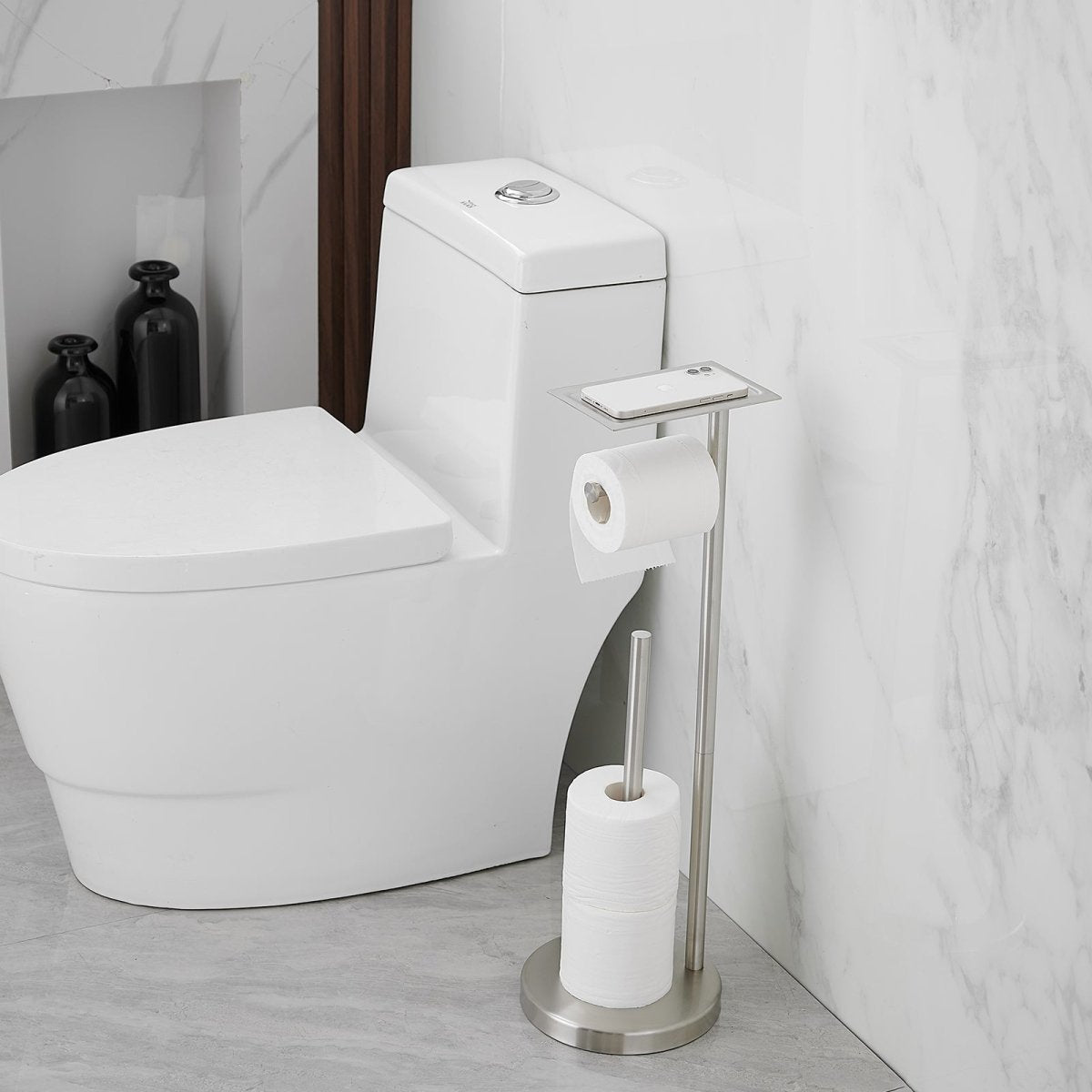 Round Free Standing Toilet Paper Holder in Brushed Nickel - buyfaucet.com