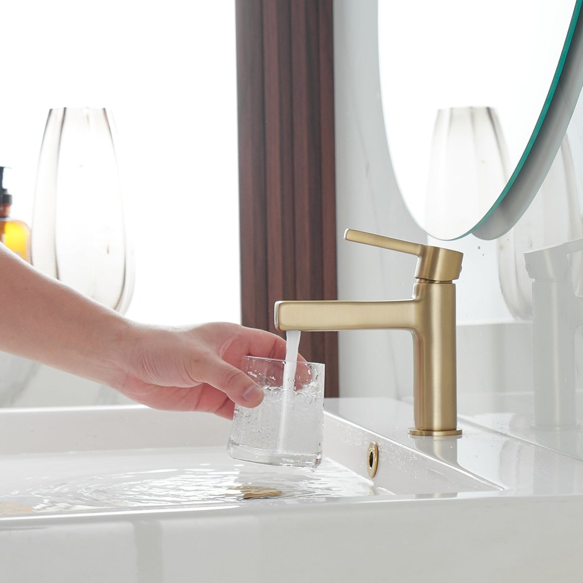Single Handle Bathroom Faucet Drip-Free Faucet Brushed Gold-1 - buyfaucet.com