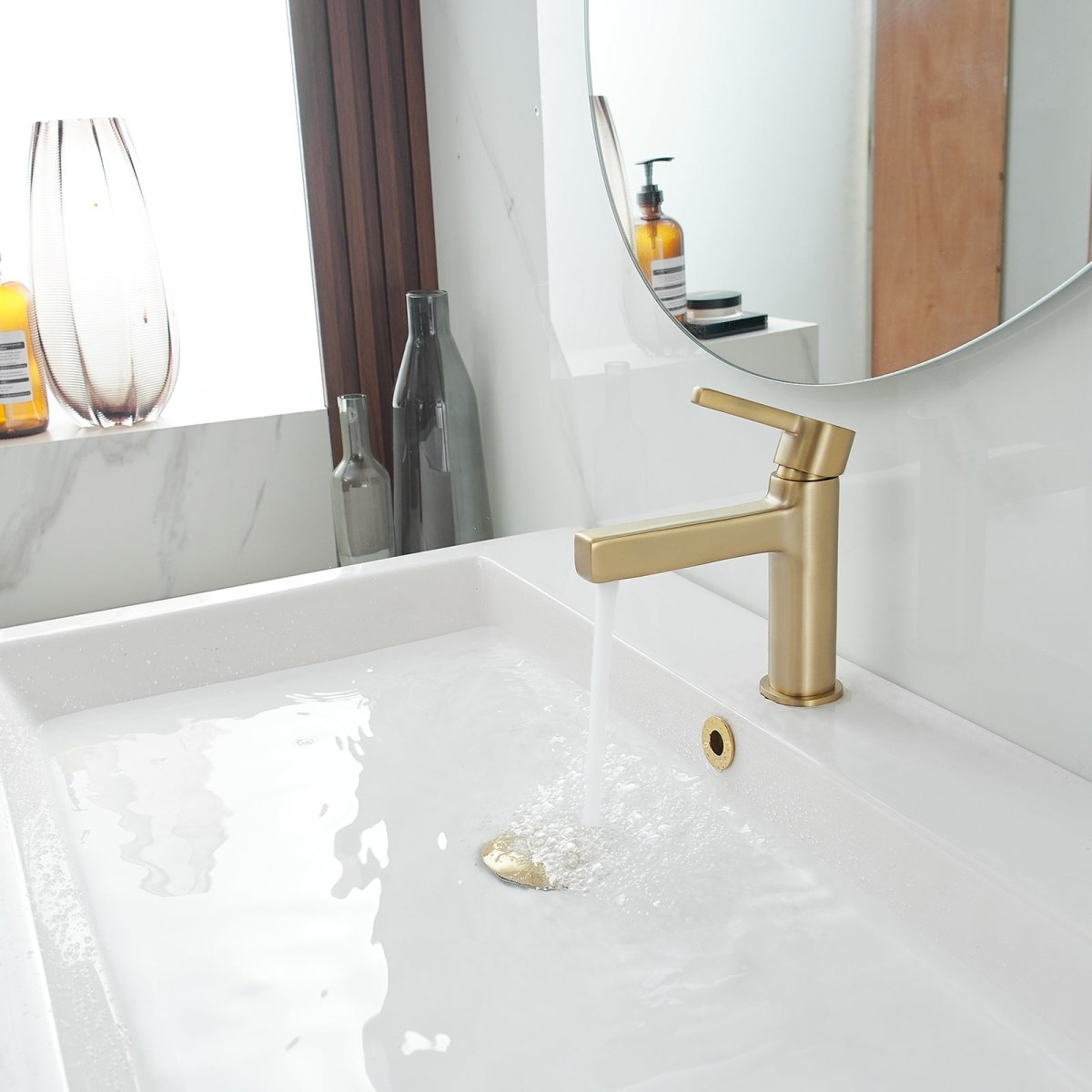 Single Handle Bathroom Faucet Drip-Free Faucet Brushed Gold-1 - buyfaucet.com
