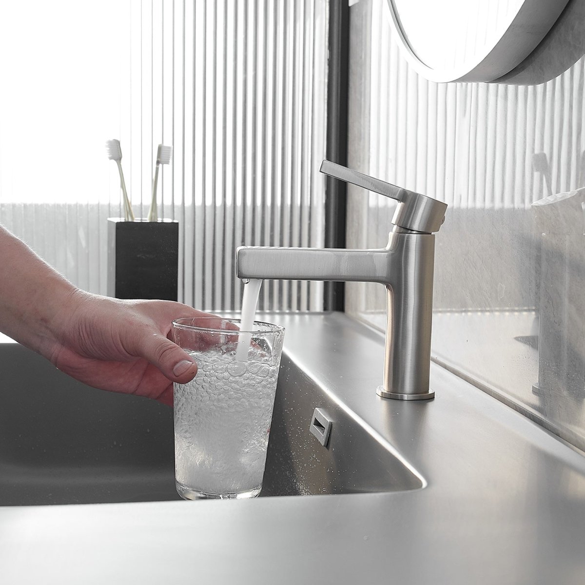 Single Handle Bathroom Faucet Drip-Free Faucet Brushed Nickel - buyfaucet.com