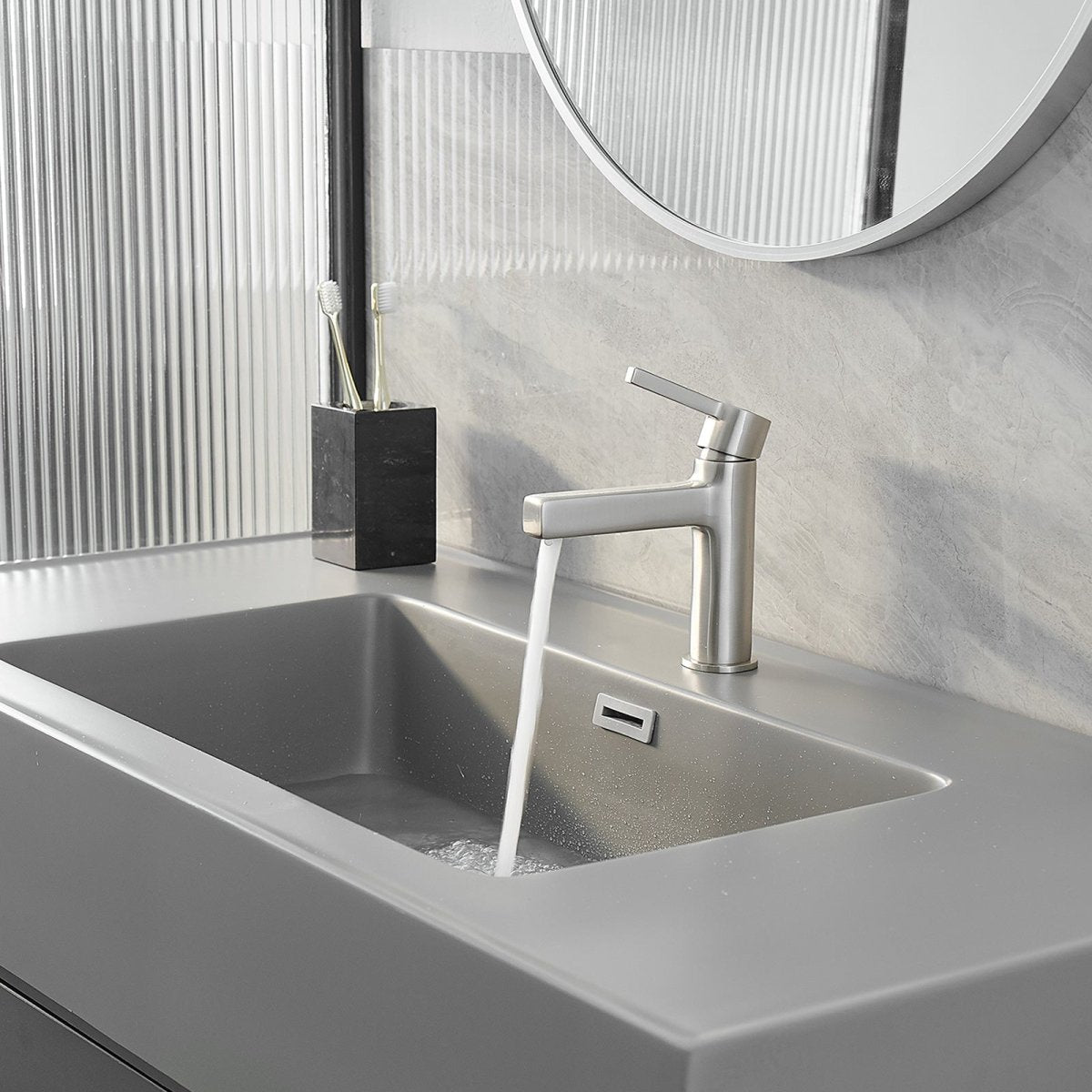 Single Handle Bathroom Faucet Drip-Free Faucet Brushed Nickel - buyfaucet.com