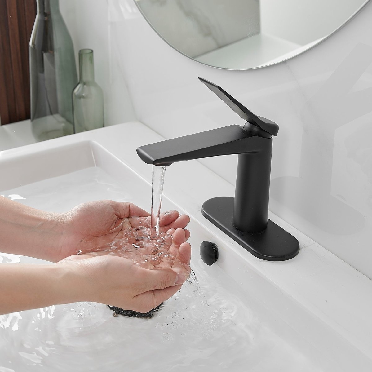 Single Handle Bathroom Sink Faucet with Pop Up Drain Black-1 - buyfaucet.com