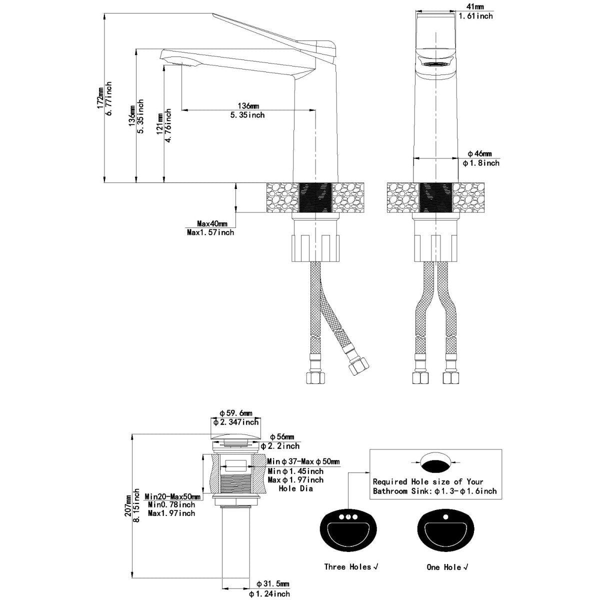 Single Handle Bathroom Sink Faucet with Pop Up Drain Black-1 - buyfaucet.com