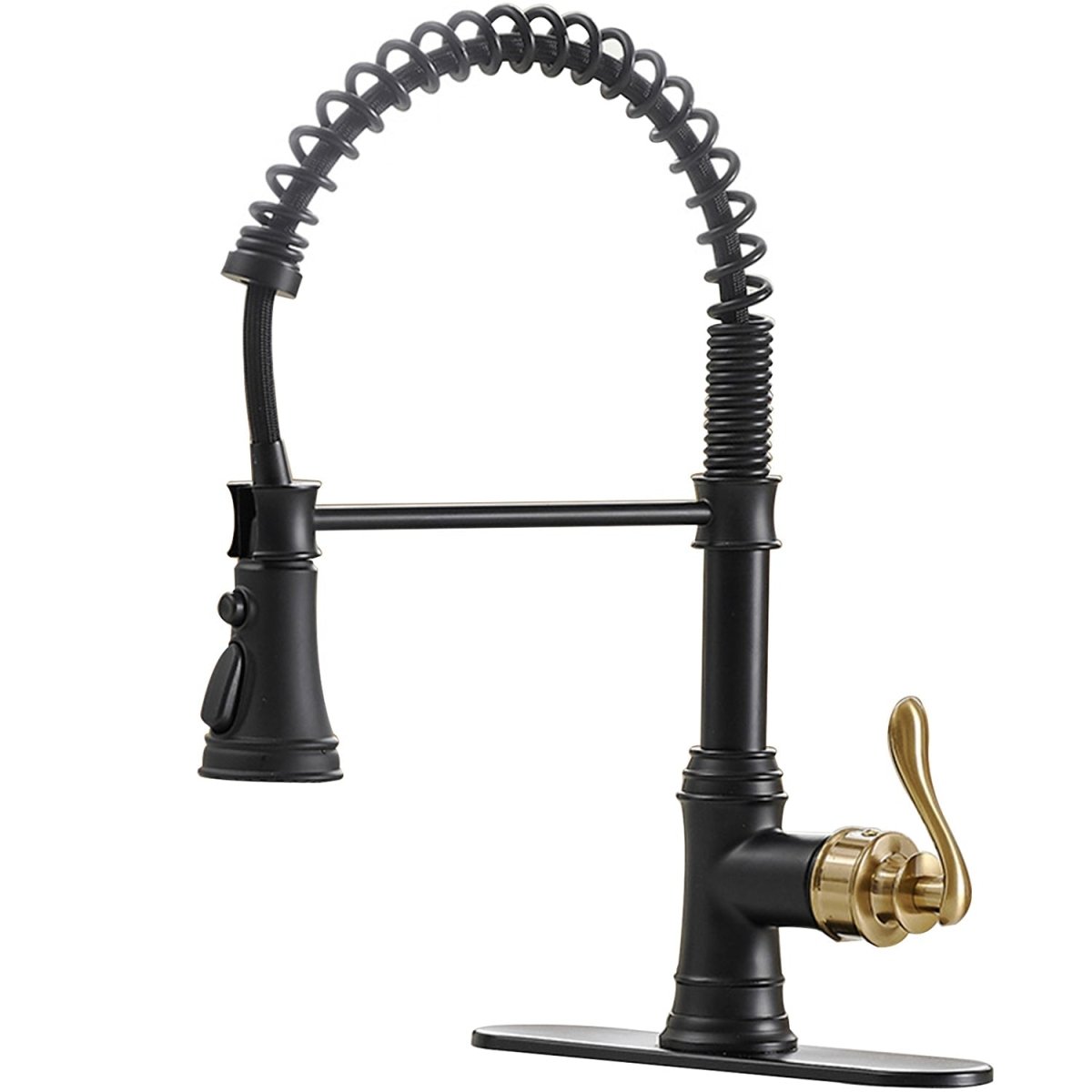 Single-Handle Faucet With Deck Plate in Matte Black & Gold - buyfaucet.com