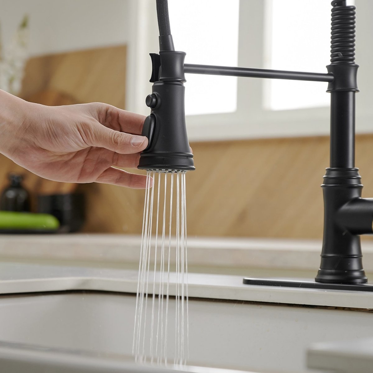 Single-Handle Faucet With Deck Plate in Matte Black & Gold - buyfaucet.com