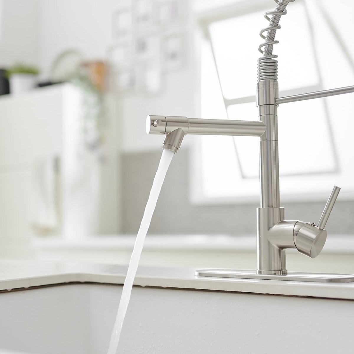 Single-Handle High Arc Kitchen Faucet with Deck Plate Nickel - buyfaucet.com