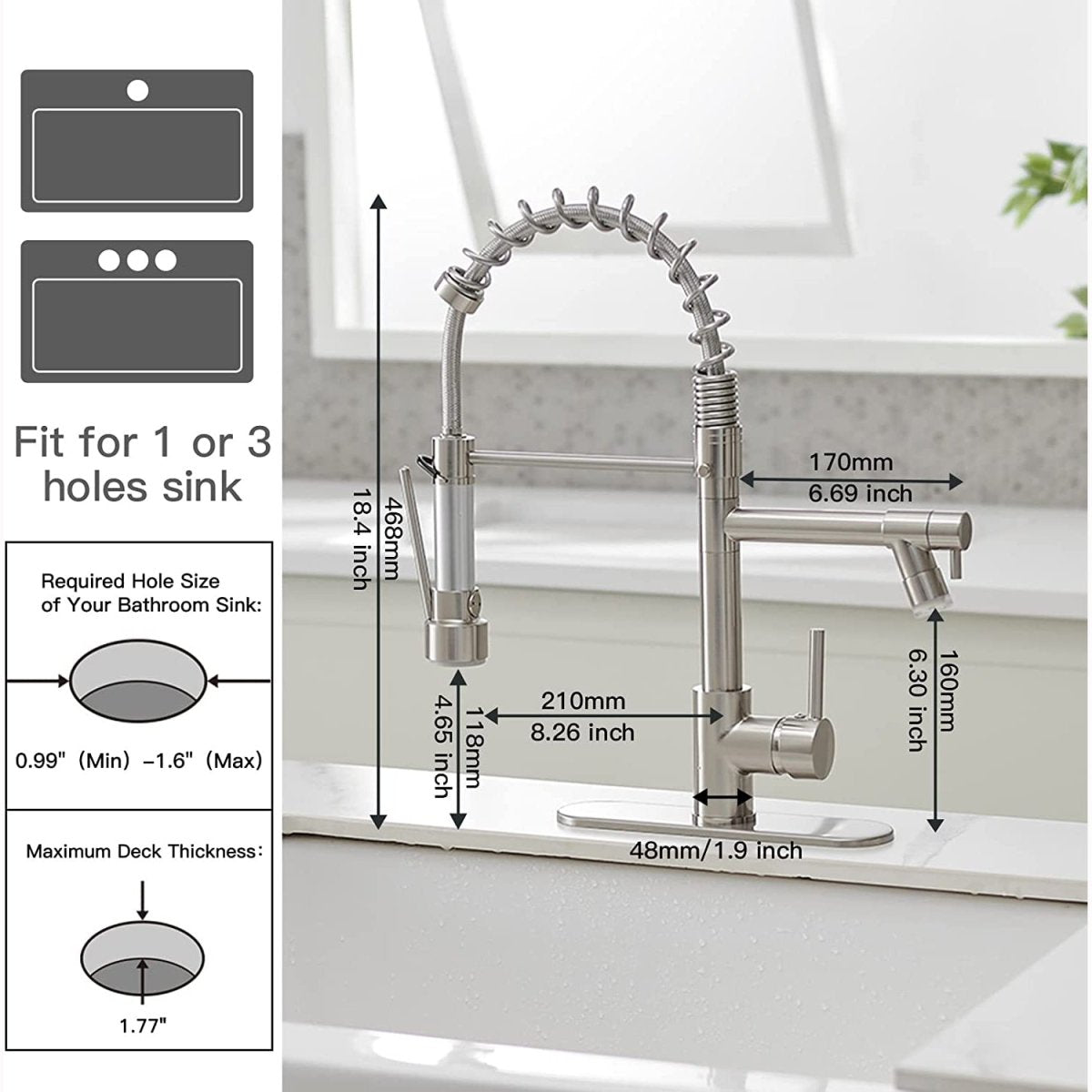 Single-Handle High Arc Kitchen Faucet with Deck Plate Nickel - buyfaucet.com