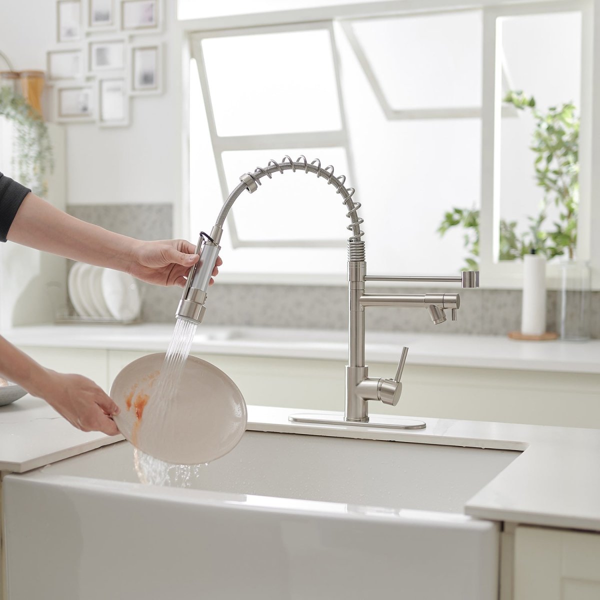 Single-Handle High Arc Kitchen Faucet with Deck Plate Nickel - buyfaucet.com