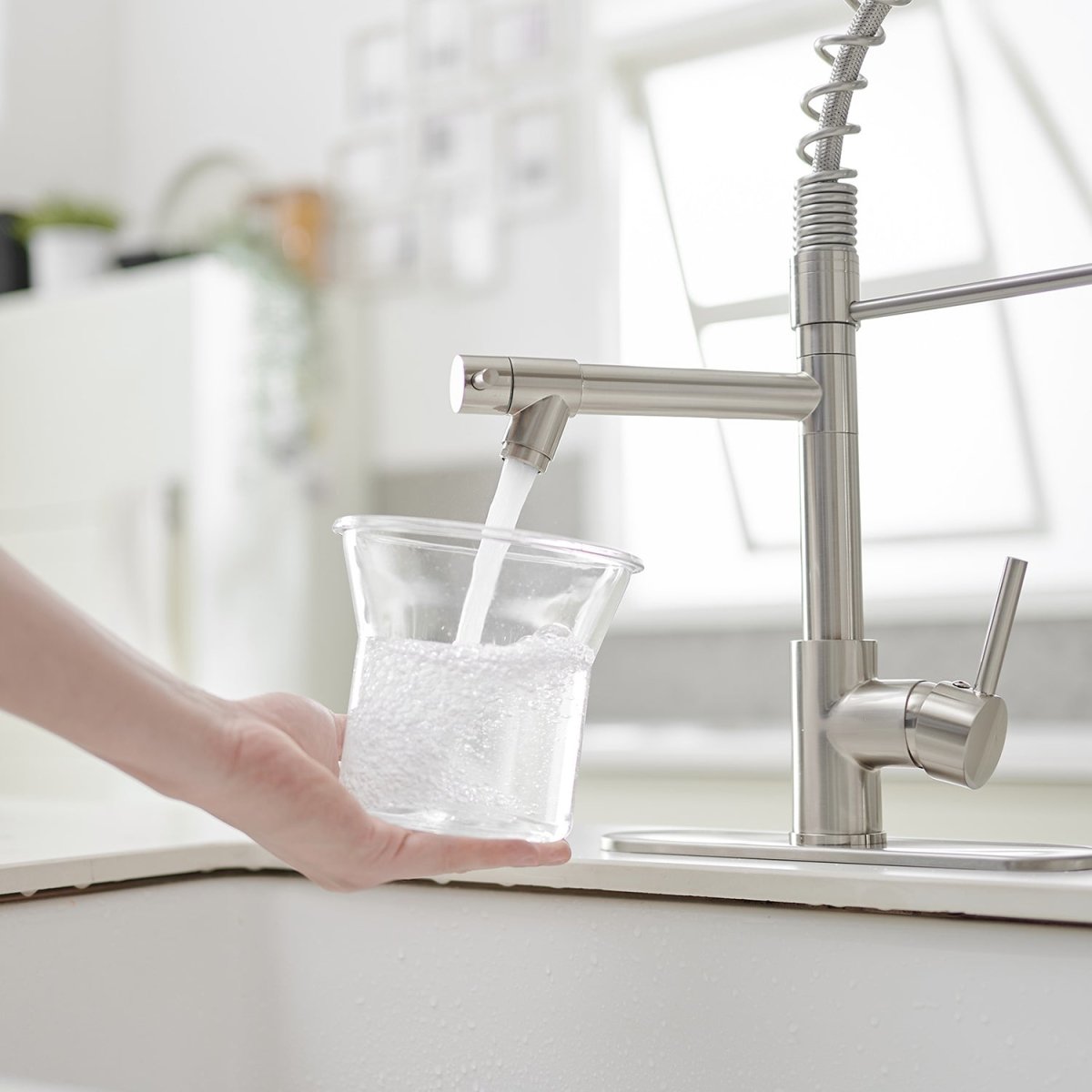 Single-Handle High Arc Kitchen Faucet with Deck Plate Nickel - buyfaucet.com