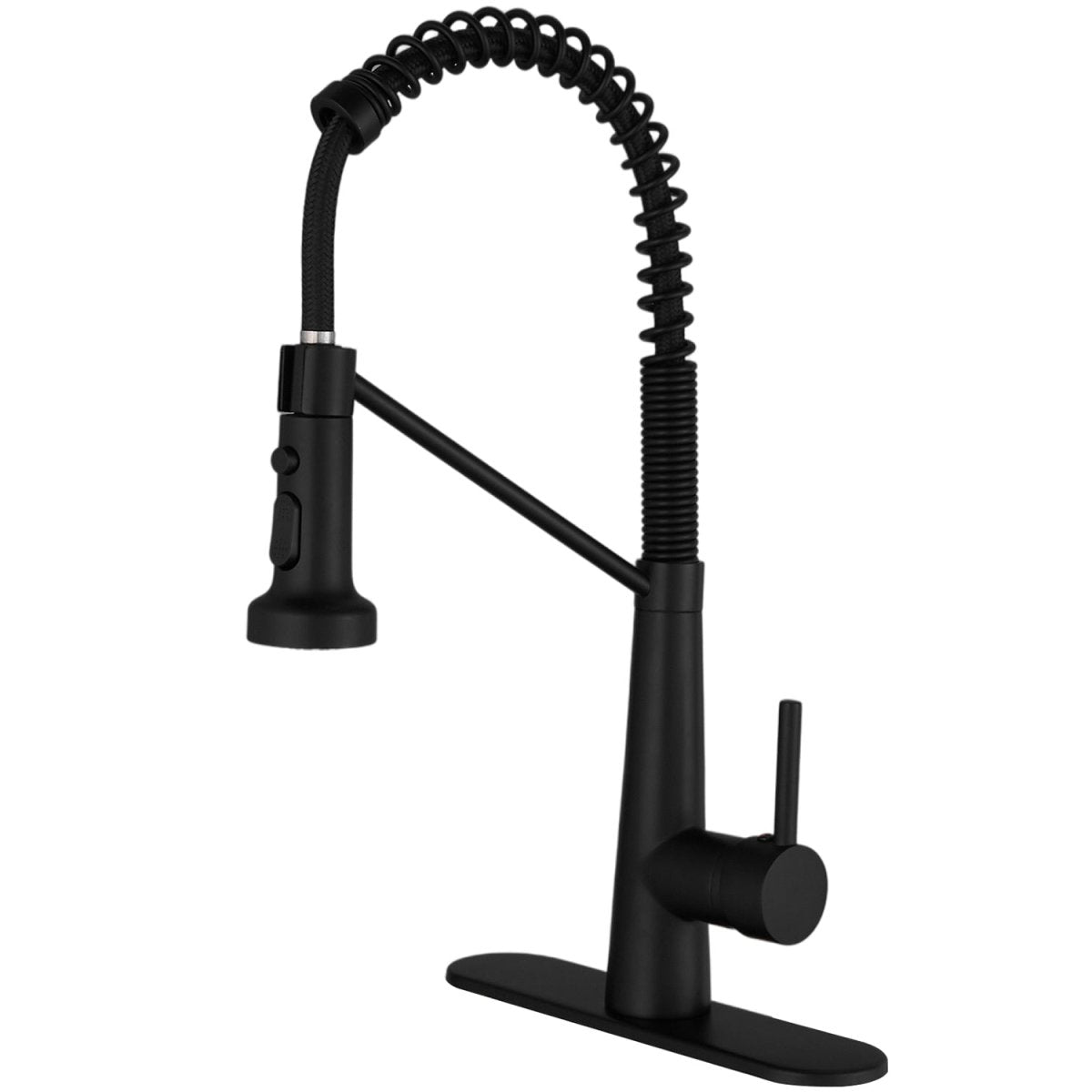 Single-Handle Kitchen Faucet with Deck Plate in Matte Black - buyfaucet.com