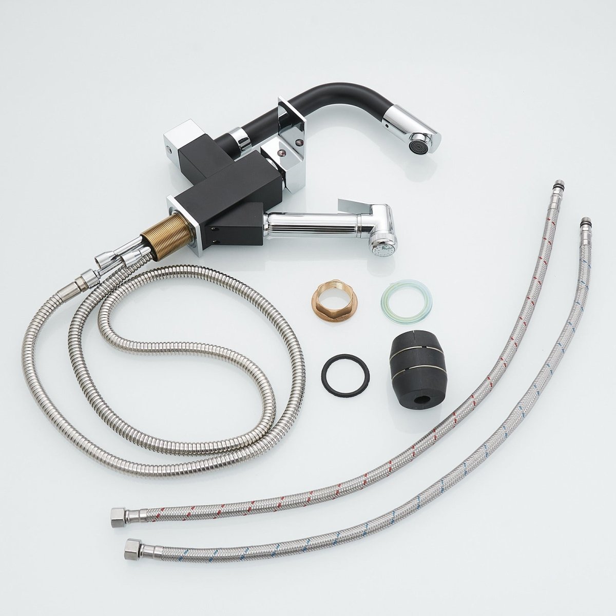 Single Handle Kitchen Faucet with Two Sprayers Black Chrome - buyfaucet.com