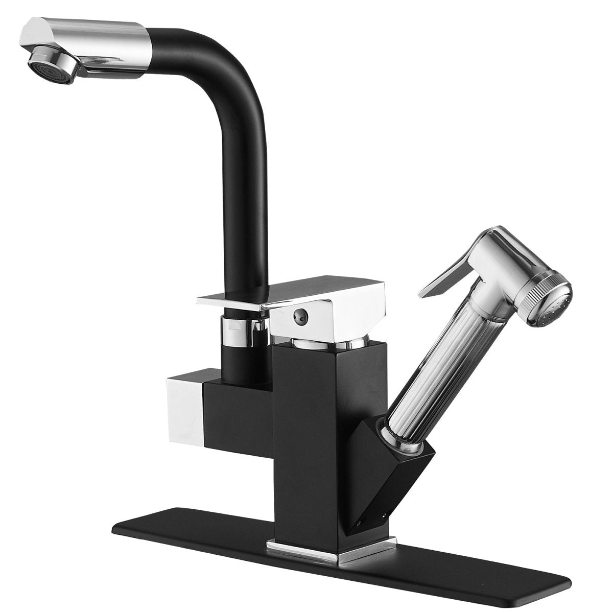 Single Handle Kitchen Faucet with Two Sprayers Black Chrome - buyfaucet.com