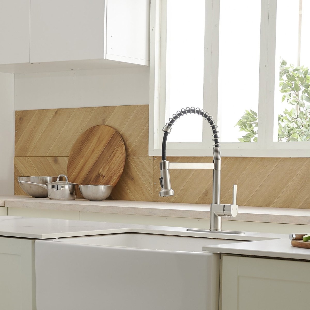 Single Handle Kitchen Sink Faucet with Pull Down Sprayer Nickel - buyfaucet.com