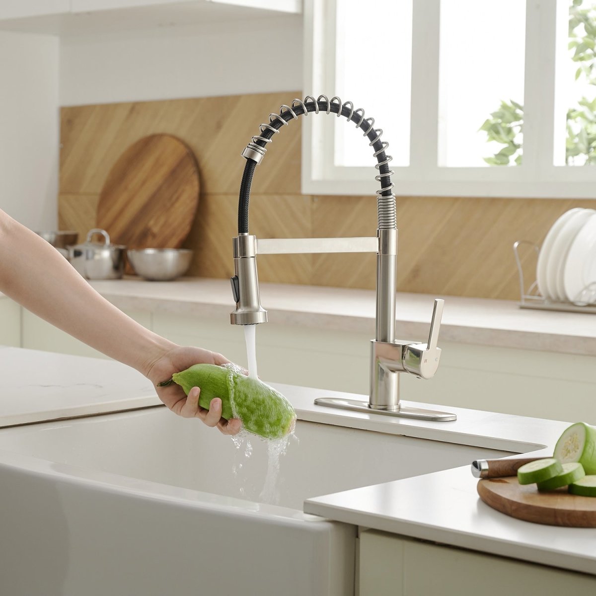 Single Handle Kitchen Sink Faucet with Pull Down Sprayer Nickel - buyfaucet.com
