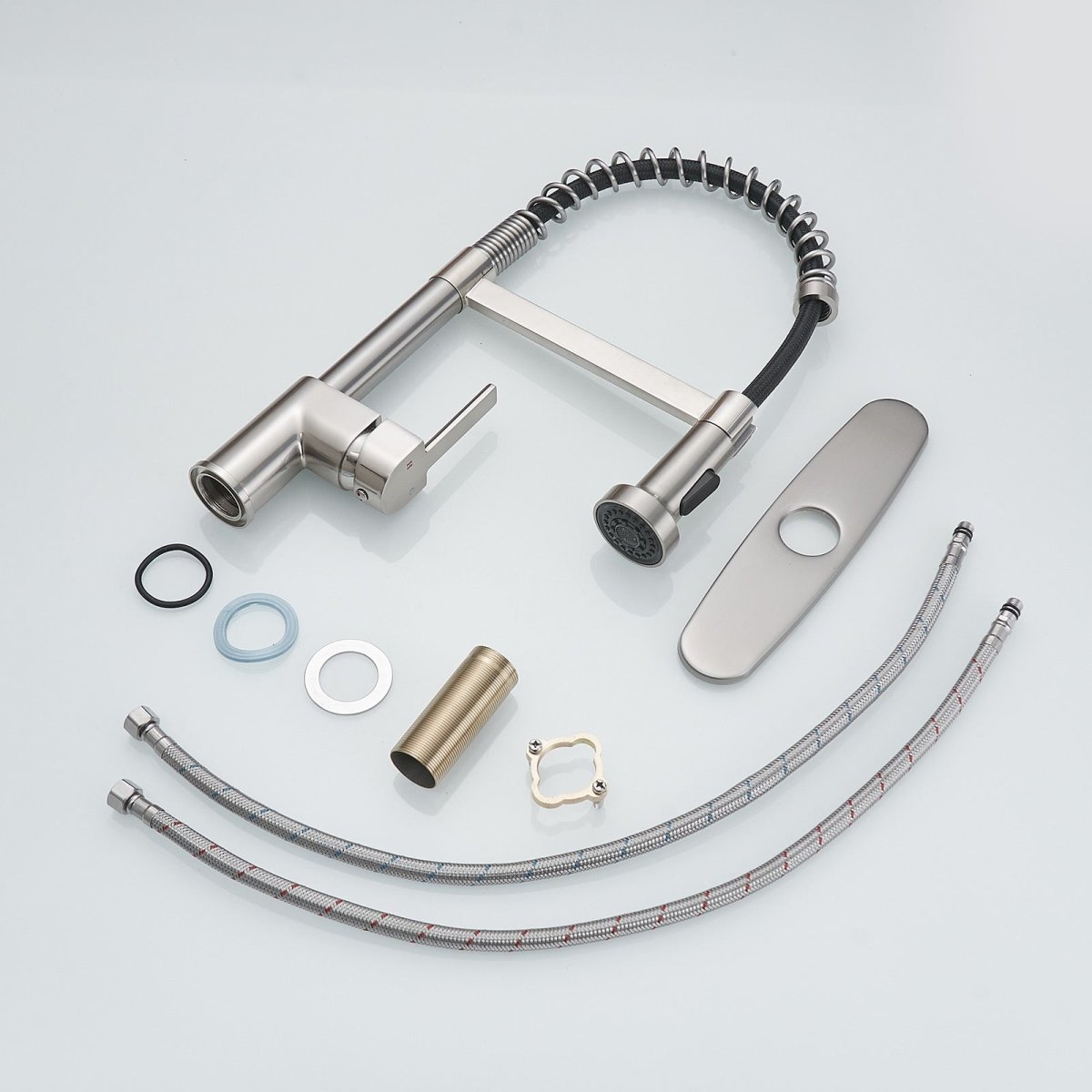 Single Handle Kitchen Sink Faucet with Pull Down Sprayer Nickel - buyfaucet.com