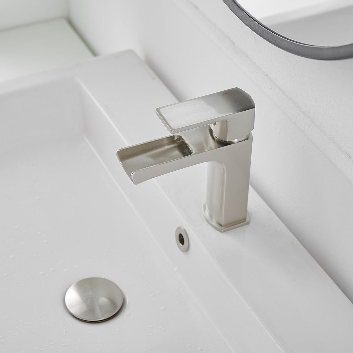 Single Handle Low-Arc Modern Bathroom Faucet Brushed Nickel - buyfaucet.com