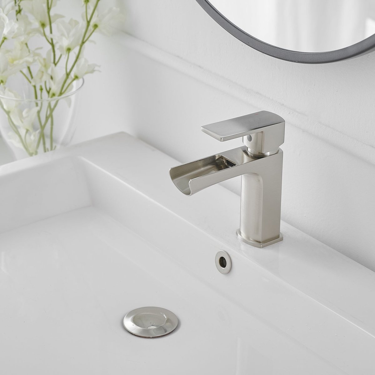 Single Handle Low-Arc Modern Bathroom Faucet Brushed Nickel - buyfaucet.com