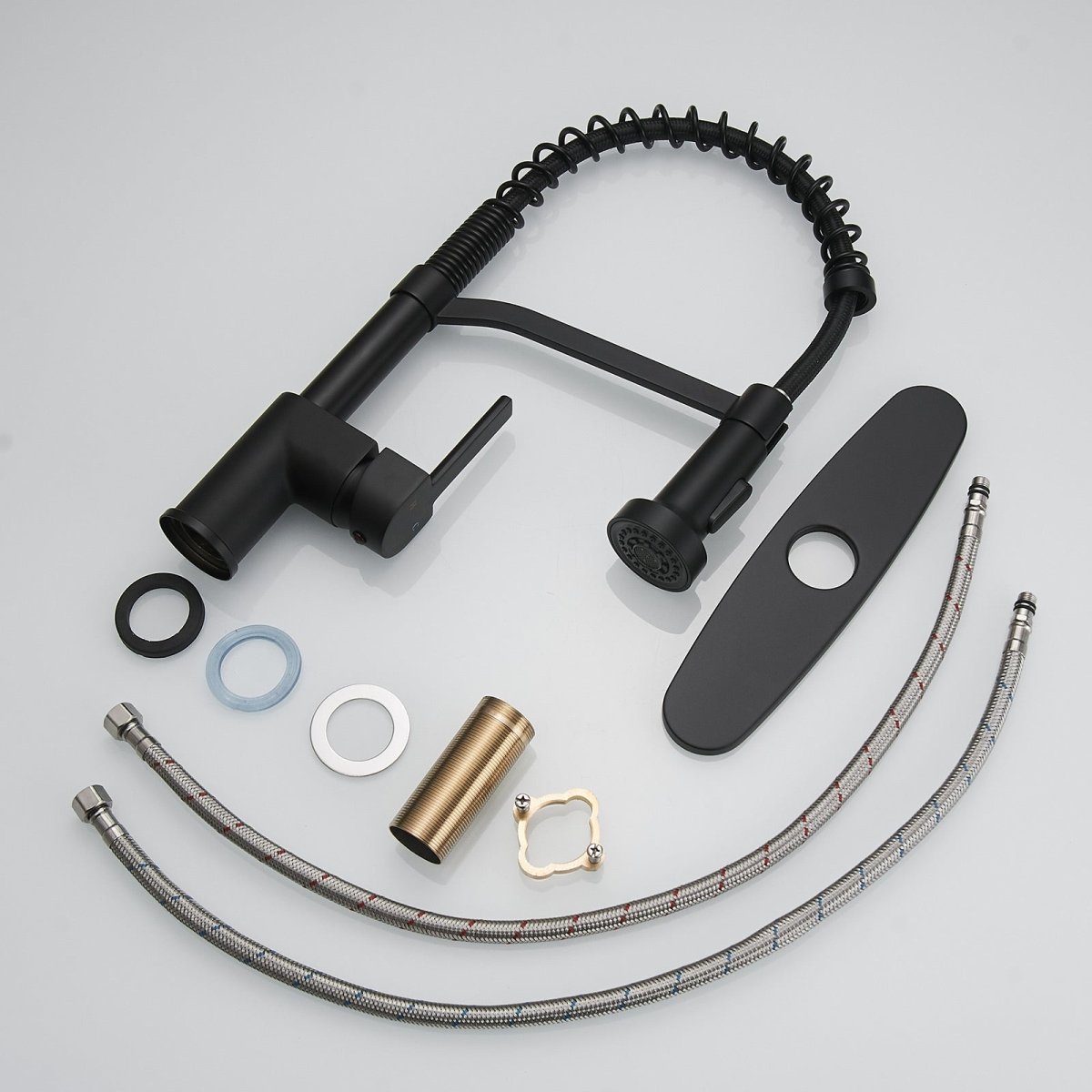 Single Handle Pull Down Kitchen Faucet with Deck Plate Black - buyfaucet.com