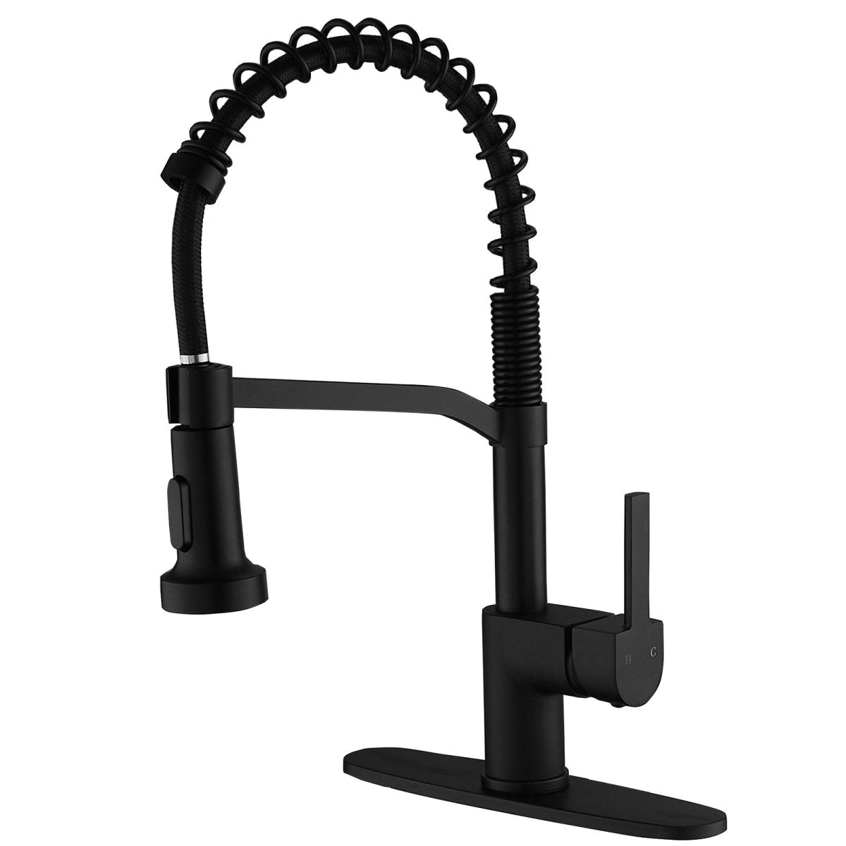 Single Handle Pull Down Kitchen Faucet with Deck Plate Black - buyfaucet.com