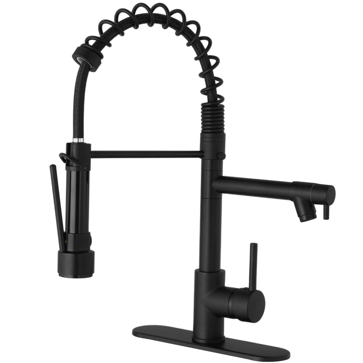 Single-Handle Pull-Down Kitchen Faucet with Deck Plate Black - buyfaucet.com