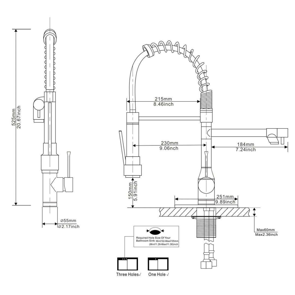 Single Handle Pull Down Kitchen Faucet with Two Spout Black - buyfaucet.com