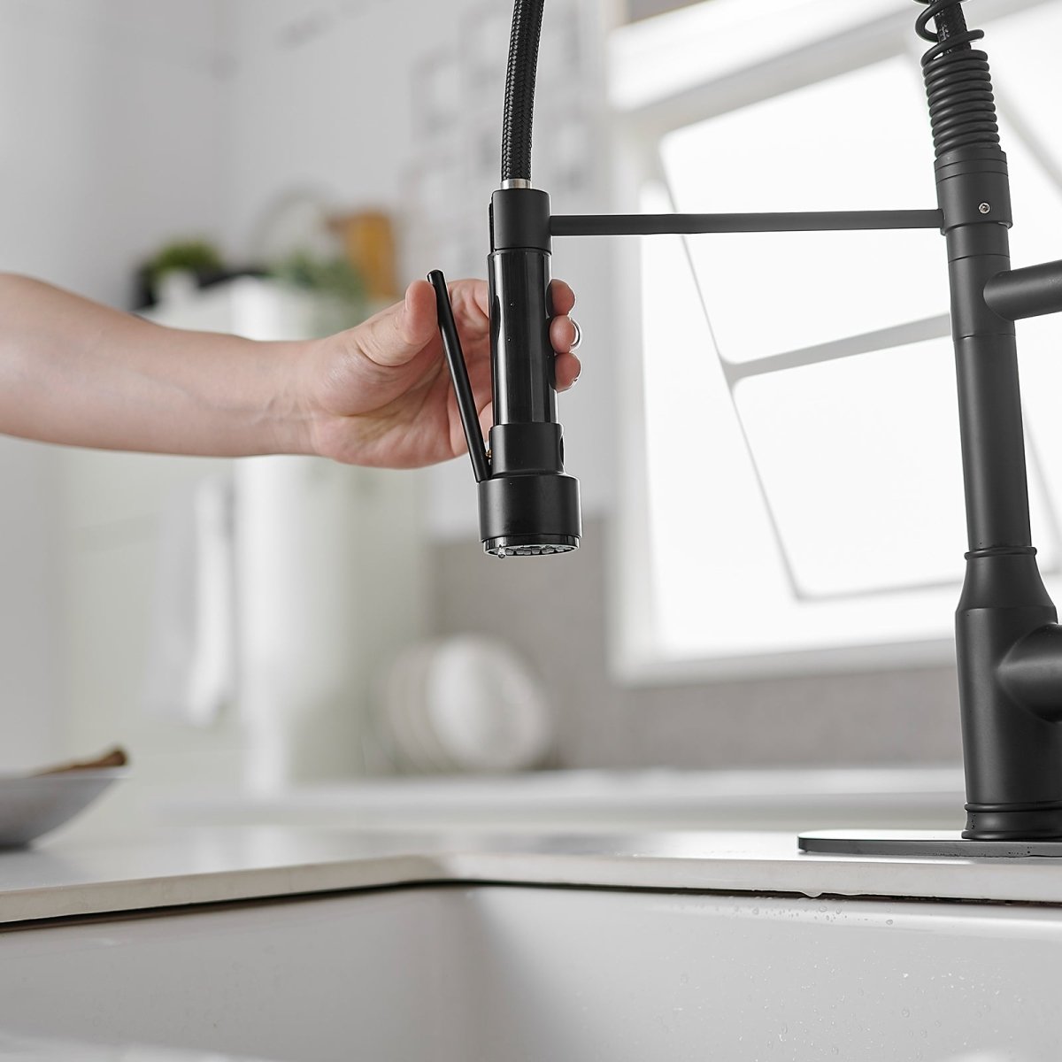 Single Handle Pull Down Kitchen Faucet with Two Spout Black - buyfaucet.com