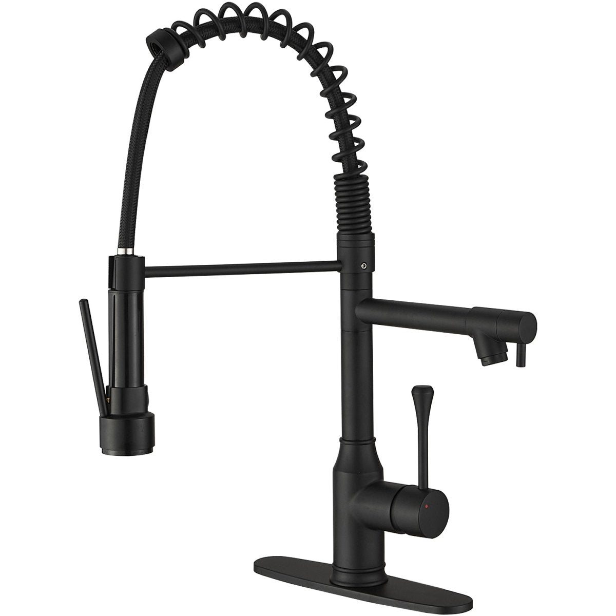 Single Handle Pull Down Kitchen Faucet with Two Spout Black - buyfaucet.com